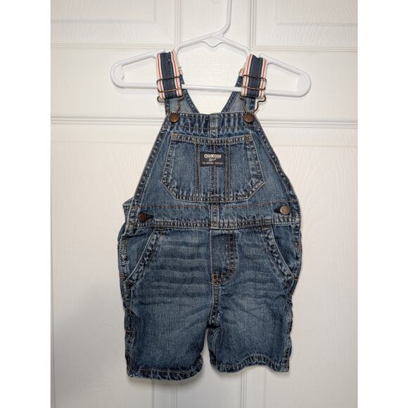 OshKosh Bgosh Overalls Shorts Striped Strap Size 18m Toddler Denim Blue Jeans - Picture 1 of 5